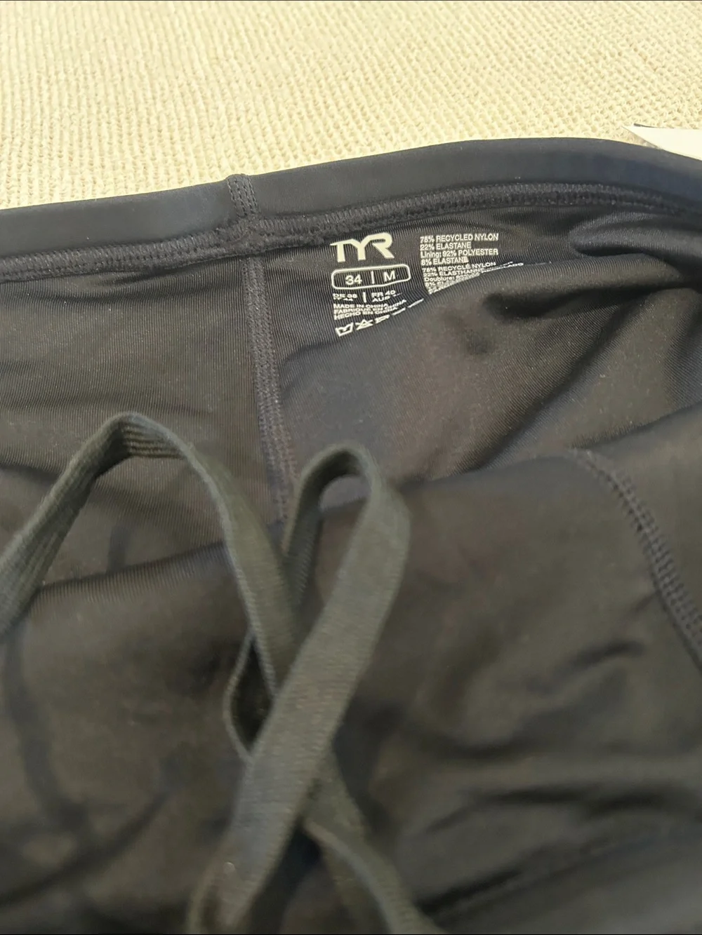 TYR Men's TYReco Square Leg Swimsuit, Black, Size 34, NWT